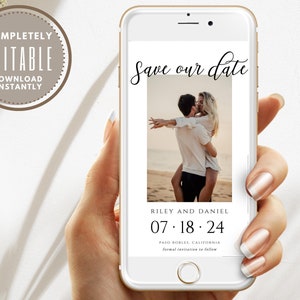 Electronic Save The Date Template, Modern Save The Date Template Download, Digital Save The Date Minimalist Wedding Save The Date Smartphone
