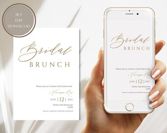 Minimalistyczne zaproszenie na wieczór panieński, szablon zaproszenia na wieczór panieński boho, nowoczesne zaproszenie na brunch dla panny młodej, edytowalne zaproszenie ślubne, róż