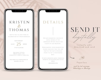 Electronic Wedding Invitation, Modern Wedding Invite Template, Digital Wedding Invitation, Minimalist Wedding Evite, iPhone Wedding Invite