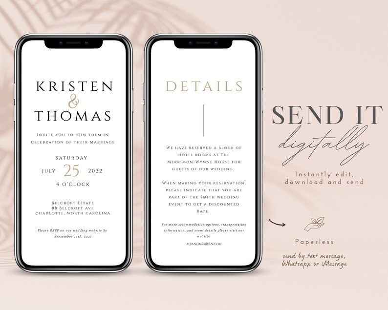 Minimalistisk elektronisk bröllopsinbjudan: Modern smartphone-inbjudan (digital nedladdning) bild 8