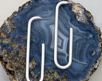 U Shaped Oval Hoop Earrings in 1/2" Width & 2.5" Long. Modern and Sleek Elegant Looking Earrings.