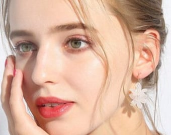 Sexy Summer 1" Hoop Earrings: Acrylic Flower and Crystals. Light and Airy.