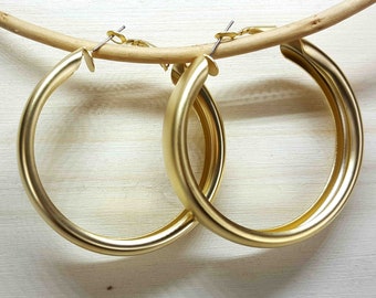 Hoop Earrings in Gold Matte Brush Finish: 2"