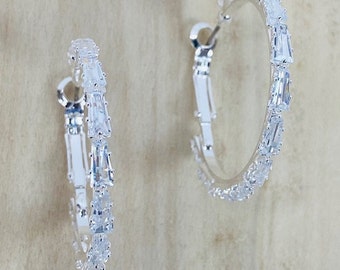 Stunningly Brilliant 1" Baguette Bling Hoop in Cubic Zirconia
