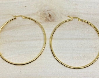 Thin Gold 2 1/4' Hoop Earrings in Stainless Steel