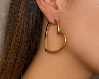 Perfect Heart shaped Hoop Earrings, Handmade and polished in matte Gold and Silver