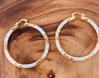 Hoop in Tri-Color Gold Filled. 2" Hoop in Gold, Silver, Rose Gold.