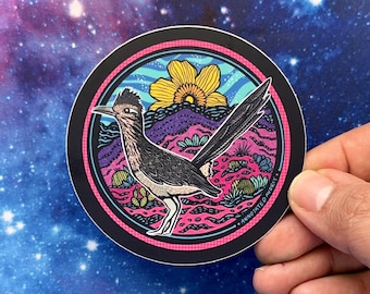 Roadrunner Circle Sticker: Weatherproof Vinyl Decal for Water Bottles