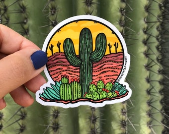 Laptops and More Sunshine and Saguaros Weatherproof Decal Cactus Sticker for Water Bottles Vinyl Sticker