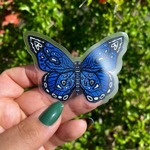 Clear Blue Butterfly Sticker | Transparent Waterproof and Weatherproof Decal Sticker | Sticker for waterbottles, bullet journals and more.