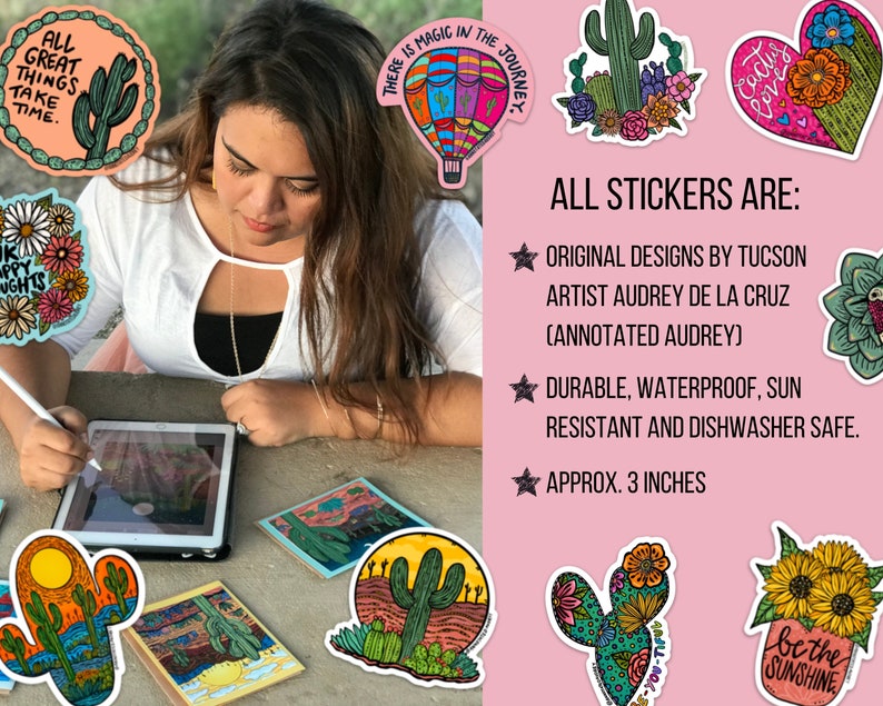 Laptops and More Sunshine and Saguaros Weatherproof Decal Cactus Sticker for Water Bottles Vinyl Sticker