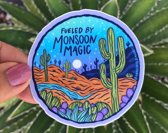Vinyl Sticker | Fueled By Monsoon Magic Weatherproof Decal Cactus Sticker