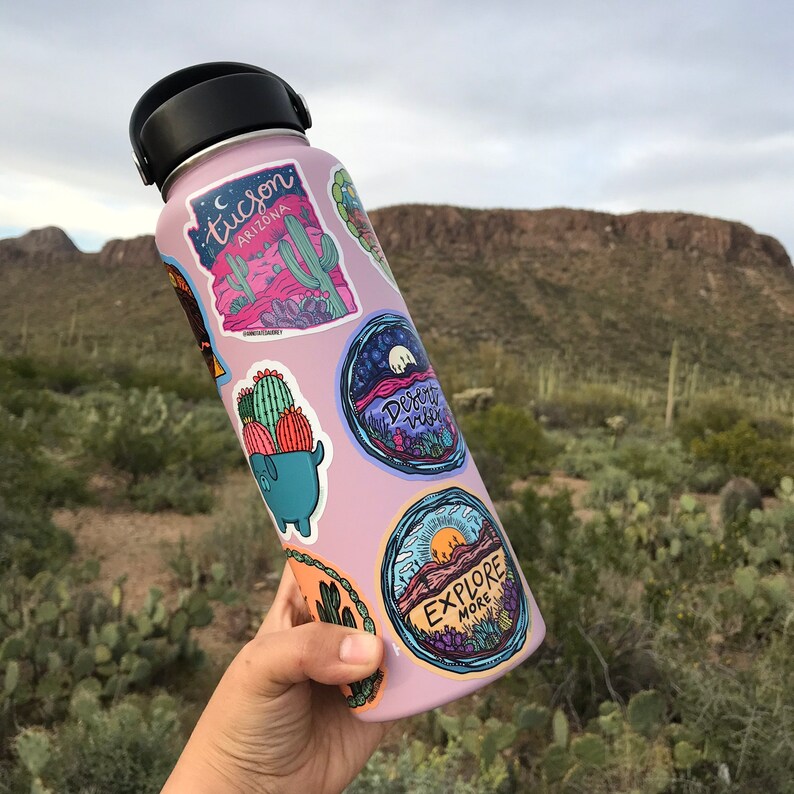 Laptops and More Sunshine and Saguaros Weatherproof Decal Cactus Sticker for Water Bottles Vinyl Sticker