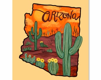 Annotated Audrey Art Print 8 x 10 Moonlit Camp in AZ Colorful Arizona Desert Landscape by Audrey De La Cruz