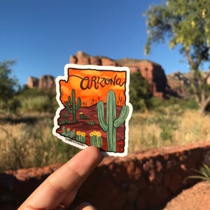 Vinyl Sticker | Orange Arizona Weatherproof Decal Cactus Sticker for Waterbottles, Laptops and More