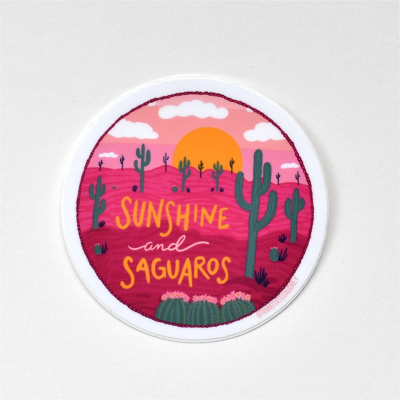 Laptops and More Sunshine and Saguaros Weatherproof Decal Cactus Sticker for Water Bottles Vinyl Sticker