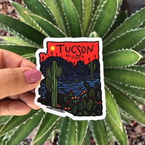 Vinyl Sticker | Red Tucson Arizona Weatherproof Decal Cactus Sticker