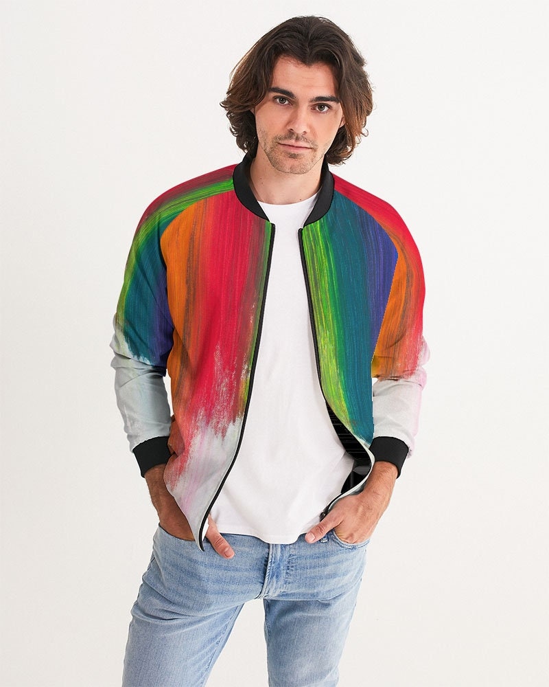 Rainbow Marble Pattern Print Men's Bomber Jacket
