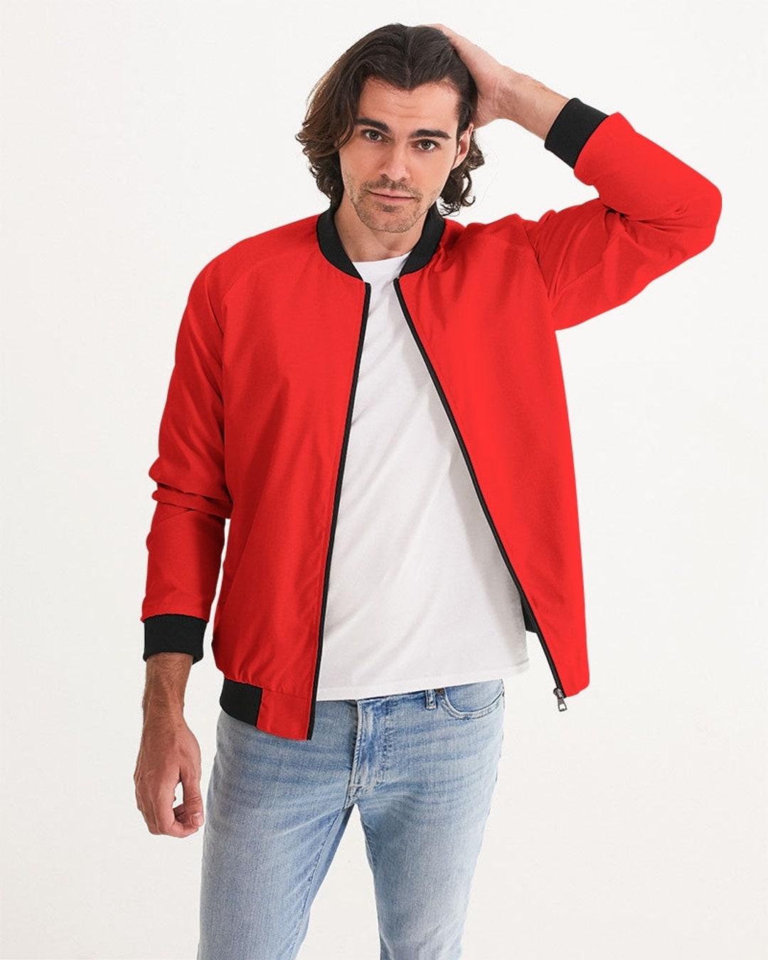 Red bomber jacket best sale mens