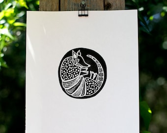 Armadillo Lino Print 9 x 12 inches, Wall Decor