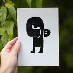 LOOKING INWARD, Lino Cut Print, Wall Decor