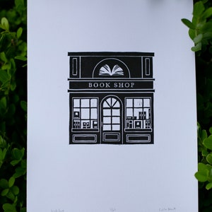 Bookshop Linocut Prints for Booklovers, 7x10"