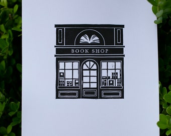 Bookshop Linocut Prints for Booklovers, 7x10"