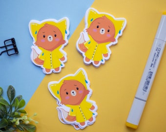 Suki the Fox Sticker, Yellow Raincoat, Glossy Vinyl Die-Cut