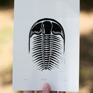 TRILOBITE Dinosaur Fossil, Lino Cut Print, Wall Decor