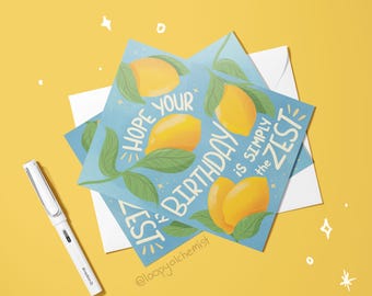 Simply the Zest Birthday Card | Lemon Birthday Card | Funny Citrus Pun Greeting Card | Illustrated Birthday Card