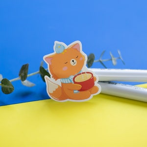 Sticker &quot;Suki the Fox being Cozy&quot;, Die-cut gloss vinyl sticker, waterproof sticker.