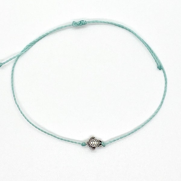 DAINTY SEA TURTLE Bracelet or Anklet | Macrame | Friendship | Waterproof | Adjustable | Stackable | Boho | Beach | Wax Cord | Charm