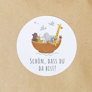Sticker Danke, Sticker Schön dass du da bist, Sticker Arche Noah, Gastgeschenk Sticker, Kollektion "Arche Noah"