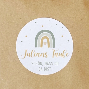 Sticker personalisiert Taufe, Personalisierte Aufkleber, Gastgeschenk Sticker, Aufkleber Regenbogen, Kollektion "Sage", Grün Gold