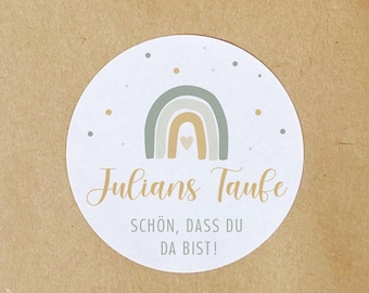 Sticker personalisiert Taufe, Personalisierte Aufkleber, Gastgeschenk Sticker, Aufkleber Regenbogen, Kollektion "Sage", Grün Gold