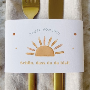 Banderole Servietten, Taufe Banderole, Banderole Taufe, Taufdeko, Taufe Deko, Deko Taufe, Servietten Taufe, Taufe Dekoration "Sun"
