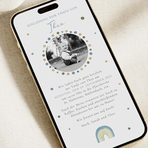 Invito digitale per il battesimo, invito personalizzato per il battesimo, biglietto d'invito per il battesimo, invito mobile per il battesimo, invito WhatsApp, Green Sky