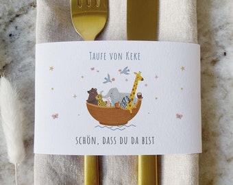 Baptism napkins, First Communion napkins, Baptism decorations, First Communion decorations, Baptism band, First Communion band, Napkin band, "Noah's Ark"