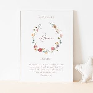 Flores del cartel del bautismo, bautismo del cartel, ahijado del regalo del bautismo, regalo del bautismo personalizado, niña de la decoración del bautismo, niña del regalo del bautismo, flor silvestre