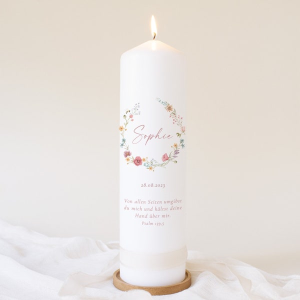 Baptismal candle girl, baptismal candle flowers, baptismal candle flower wreath, baptismal candle, baptismal candle field flowers, baptismal candle wildflowers, "Wildflower" collection