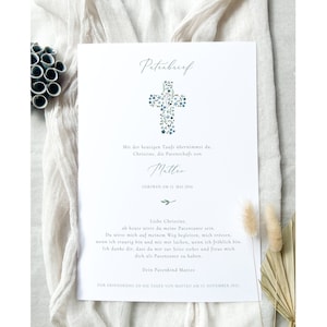 Personalisierter Patenbrief, Blumenkreuz, Taufgeschenk, Geschenk für Paten, Patenbrief Digital, Patenbrief Download, "Blumenkreuz Blau"
