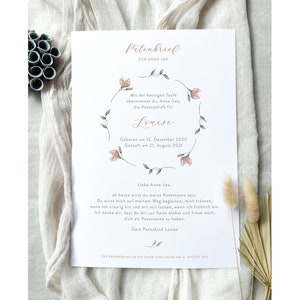Personalisierter Patenbrief, Blumenkranz, Taufgeschenk, Geschenk für Paten, Patenbrief Digital, Patenbrief Download, Kollektion "Flora"