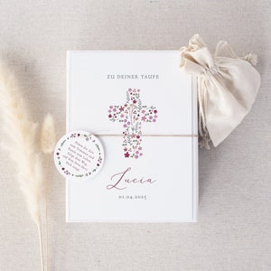 Geschenkschachtel personalisiert, Geschenkbox Taufe, Geschenk Taufe, Taufe Geldgeschenk, Taufe Geldgeschenk, Blumenkreuz Lila