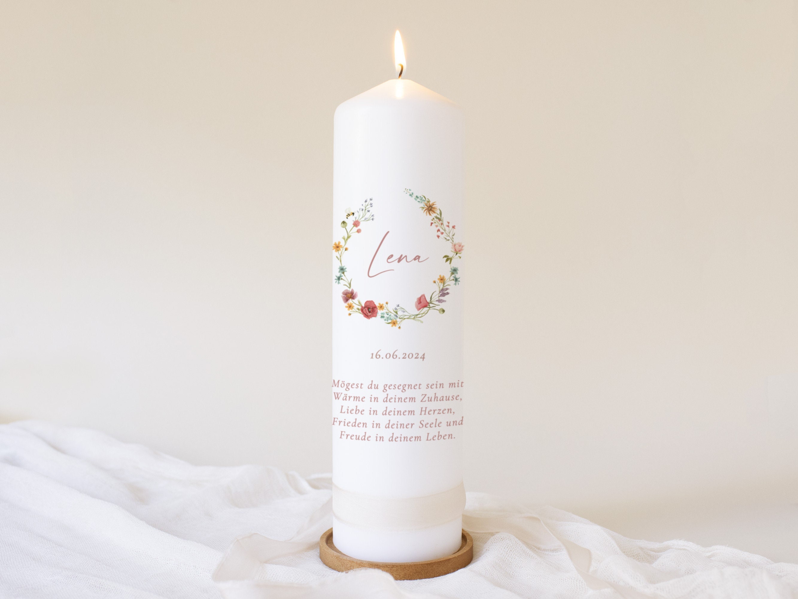 Baptismal candle girl, baptismal candle flowers, baptismal candle flower wreath, baptismal candle girl flowers, baptismal candle field flowers, baptismal candle "Wildflower"