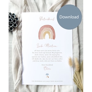 Descarga de carta de patrocinio personalizada, carta de patrocinio arco iris, regalo de bautismo, carta de patrocinio digital, colección "Dreamtime"