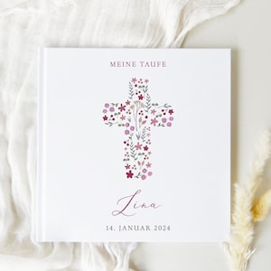 Taufbuch, Taufbuch personalisiert, Gästebuch Taufe, Taufe Gästebuch, Taufgeschenk, Taufgeschenk Mädchen, Taufalbum Blumenkreuz Lila