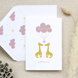 Karte Geburt Zwillinge, Karte Zwillinge, Zwillinge Geschenk Geburt, Karte Zwillinge Geburt, Geburtskarte Zwillinge, Karte Geburt Giraffen