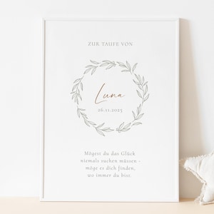 Taufposter Olivenkranz, Poster Taufe, Poster für die Taufe, Taufgeschenk Patenkind, Taufgeschenk personalisiert, Taufe Deko, Olive