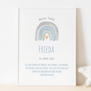 Taufposter Regenbogen, Poster Taufe, Poster für die Taufe, Taufgeschenk Patenkind, Taufgeschenk personalisiert, Taufe Deko, Happy Blue