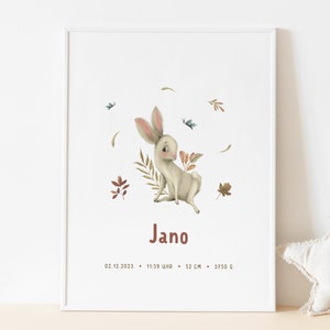 Gepersonaliseerde geboortehoroscoop, konijngeboortehoroscoop, meisjesgeboorteposter, jongengeboortehoroscoop, geboortegegevensfoto, geboorteposter, geboortecadeau